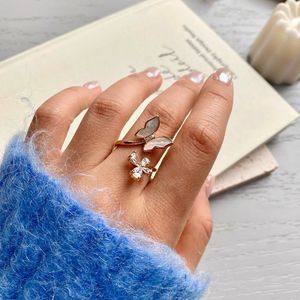 Mother of Pearl Gold Butterfly Open CZ Ring